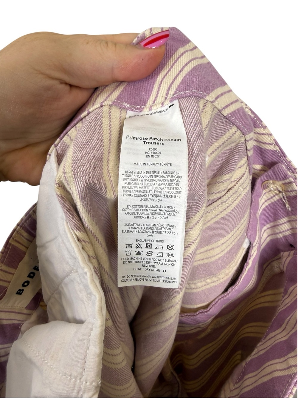Boden Primrose Patch Pocket Trousers Purple Cream Stripe Sz 10 - Picture 5 of 5